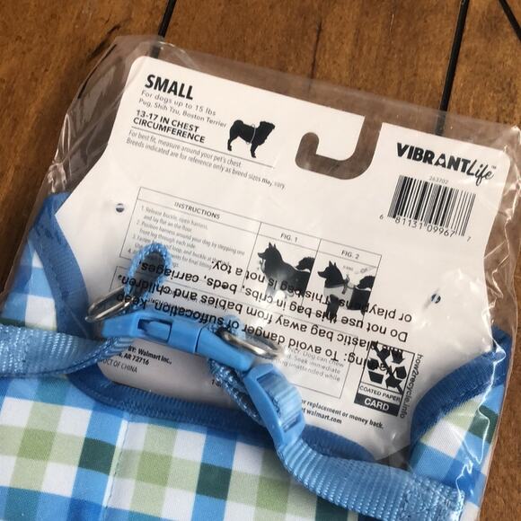 Vibrant Life Blue and Green Plaid Bow Tie Harness Size Small - Picture 8 of 8